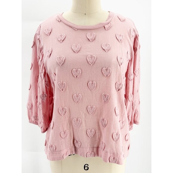 BIMBA Y LOLA Pink Heart Detailed 3/4 Sleeve Tee Cotton S - Picture 2 of 9